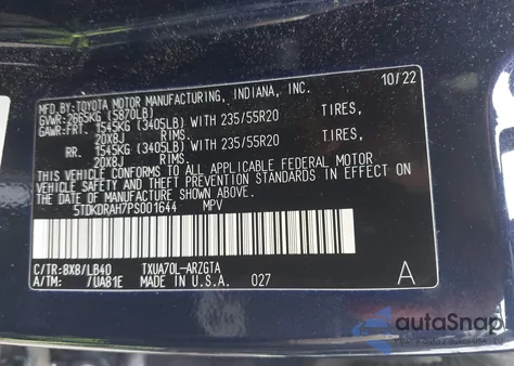 2023 Toyota Highlander Limited из США, поврежденный, VIN 5TDKDRAH7PS001644